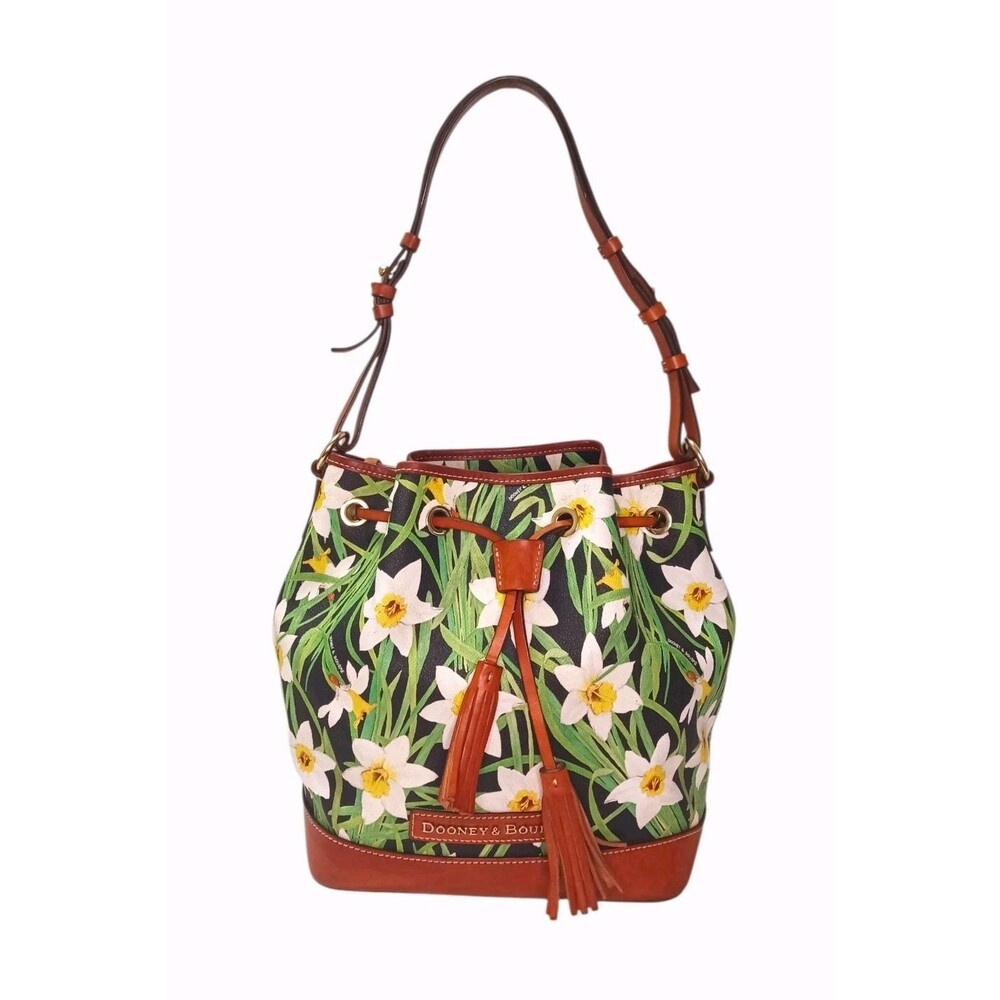 Dooney & Bourke Spring Daffodil Flowers Drawstring Leather Bucket Bag Purse